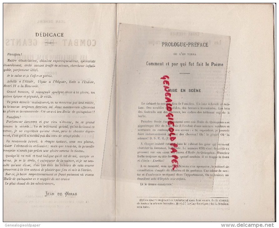 75- PARIS -JEAN DE MIRAS -UN COMBAT DE GEANTS -GEANT-PERRUQUE POEME- DIABLE-PANAFIEU HUILE QUINQUINA-IMPRIMERIE BERNARD - Auteurs Français