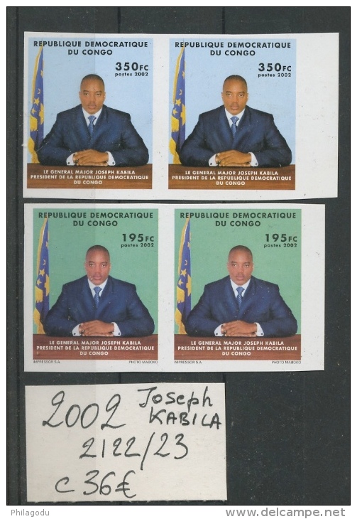 Joseph Kabila 2002  Non Dentelés En Paire  Cote  36 Euros - Mint/hinged