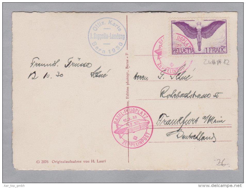 Schweiz Flugpost 1930-10-12 Basel Offizielle Karte 1. Zeppelin-Landung Bern - First Flight Covers