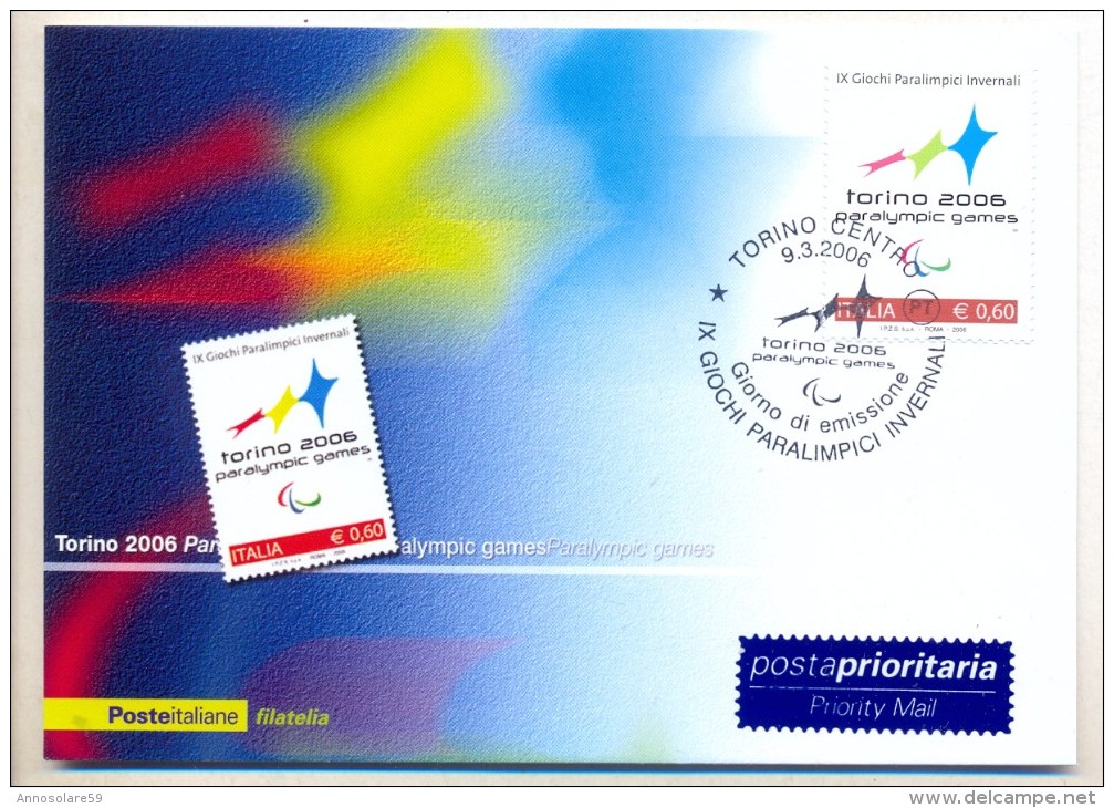 CARTOLINA CON ANNULLO: "TORINO 2006" IX GIOCHI PARALIMPICI INVERNALI - F/G - COLORI - NON VIAGGIATA - LEGGI - Olympic Games