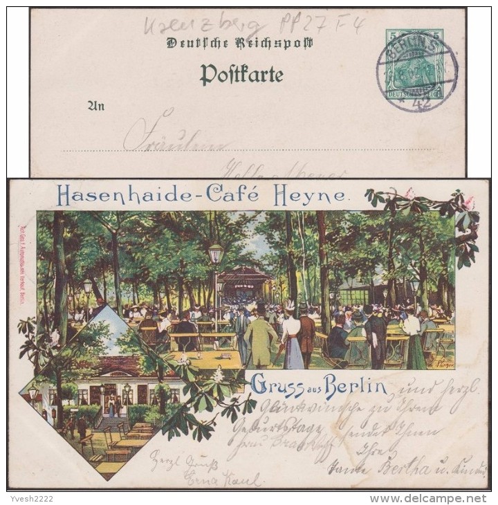 Allemagne 1902. Carte, Entier TSC. Gruss Aus Berlin. Hasenhaire - Café Heyne. Tables Et Chaises Dans Les Bois, éclairage - Arbres