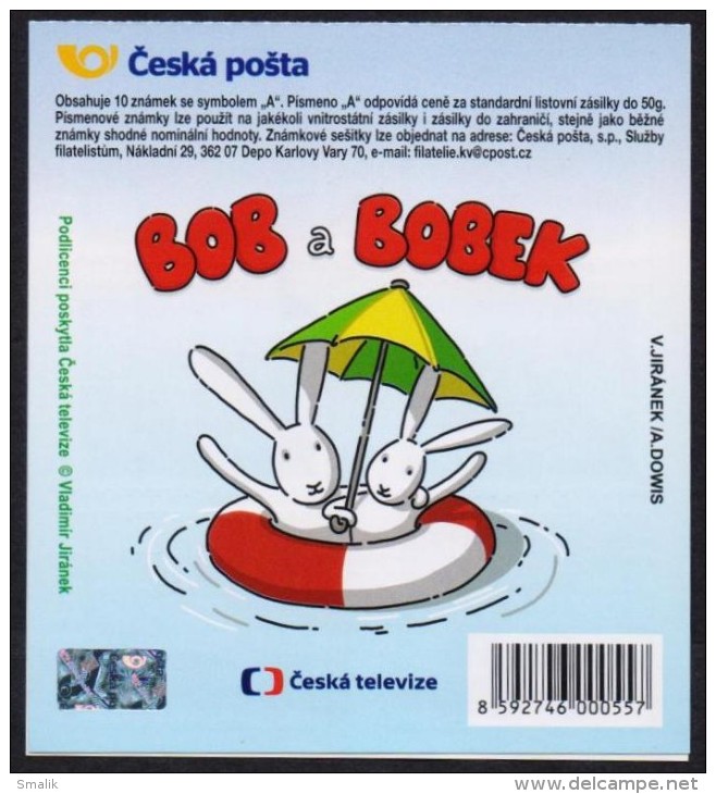 CESKA CZECH 2015 - BOB & BOBEK, Hockey & Rowing, Children Cherecters, Booklet Of 10 Stamps MNH (SPECIMEN) - Blocks & Sheetlets