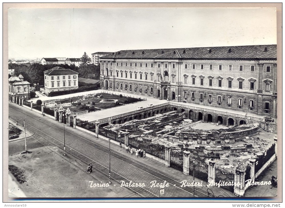 CARTOLINA: TORINO - PALAZZO REALE - RUDERI ANFITEATRO ROMANO - (MOVIMENTATA) - F/G - B/N -  VIAGGIATA - LEGGI - Palazzo Reale