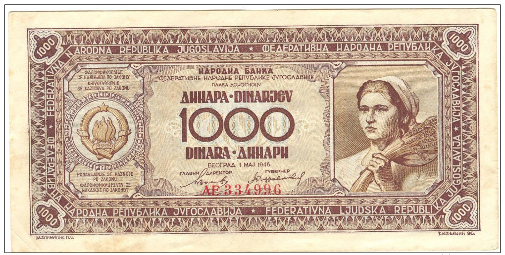 Yugoslavia 1000 Dinara 1946 - Yougoslavie