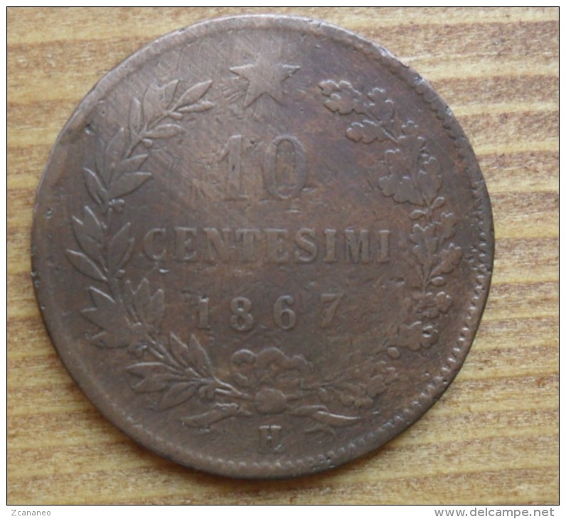 10 CENTESIMI DEL 1867 H DEL  REGNO VITT. EMANUELE II° - - 1861-1878 : Victor Emmanuel II