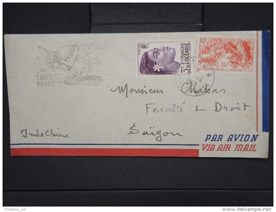 FRANCE-OCEANIE-1er Vol Tahiti/Paris  Pour Saigon En 1950  Aff Plaisant   à Voir  P6228 - Cartas & Documentos