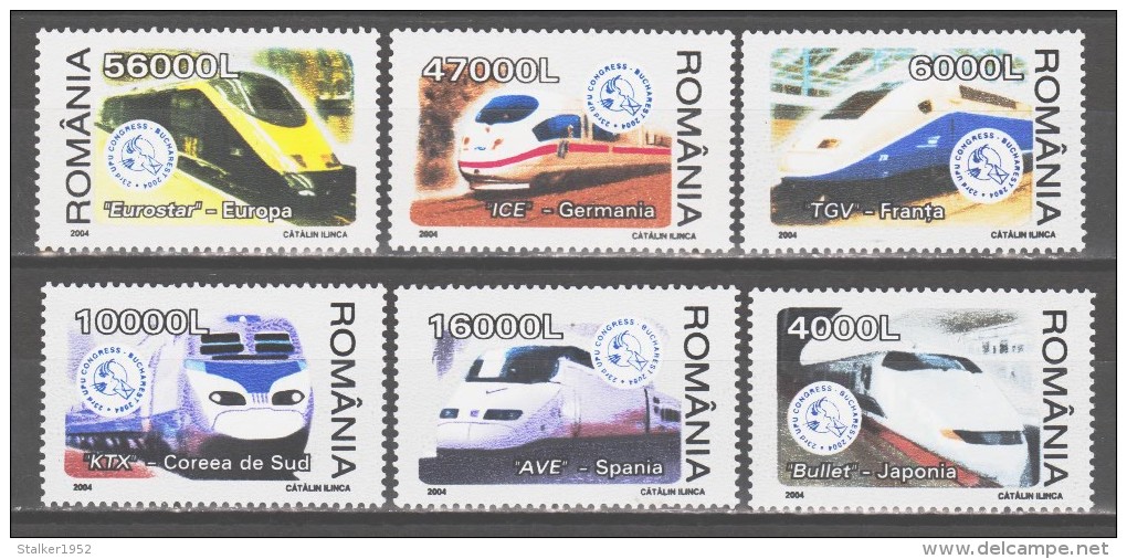 Romania 2004 Rumänien Mi 5799-5804 High-speed Trains / Hochgeschwindigkeitszüge **/MNH - Trains