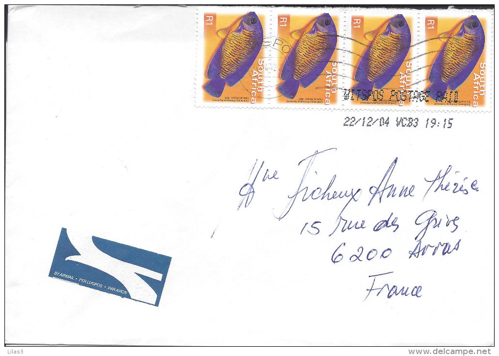 Courrier Pour La France 4 Timbres Poisson - Lettres & Documents