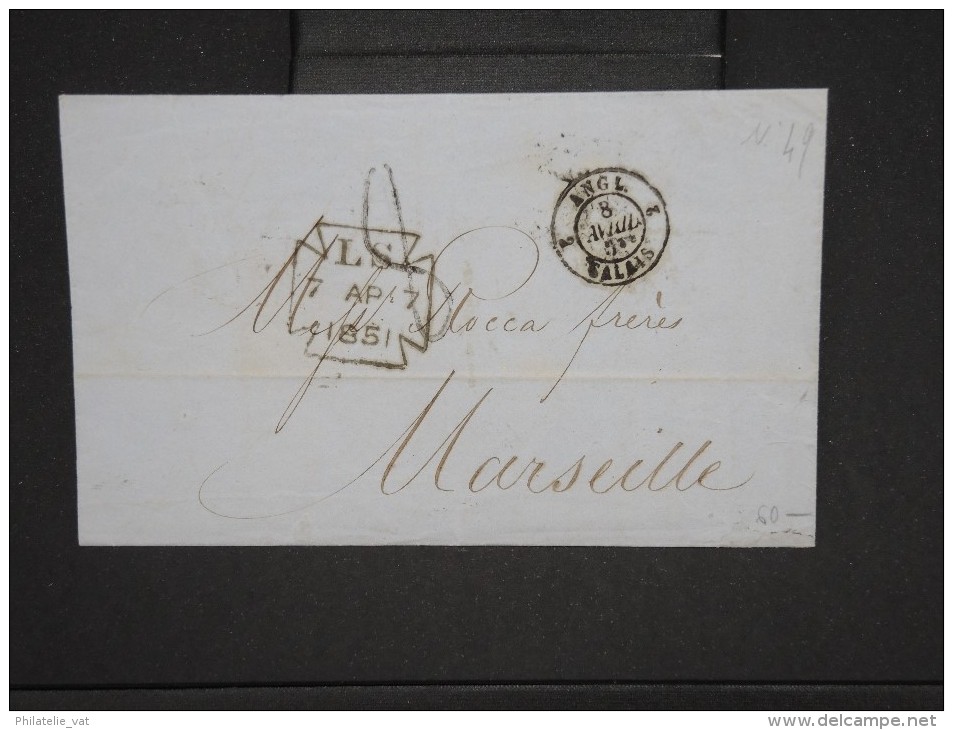 FRANCE-Cad " Angl 2 Calais 1851" Sur Lettre( Avec Texte) De Londres Pour Marseille En 1851        à Voir  P6242 - Entry Postmarks