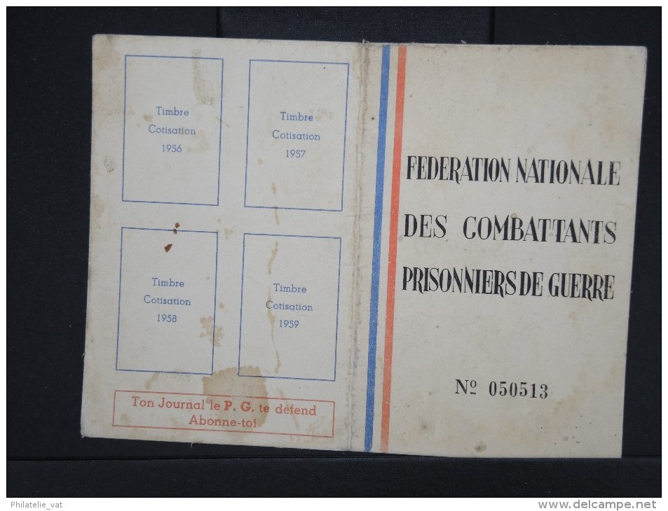 FRANCE-Vignettes( Timbres De Cotisations) De L'association Des Prisonniers De Guerre Sur Document En 1952/53     P6250 - Autres & Non Classés