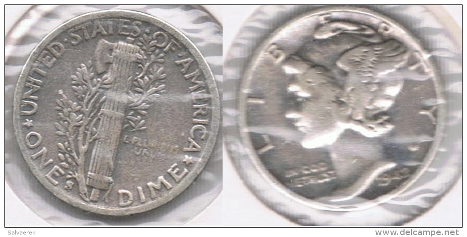 EE.UU.  USA  DIME DOLLAR 1942  PLATA SILVER. - 1916-1945: Mercury