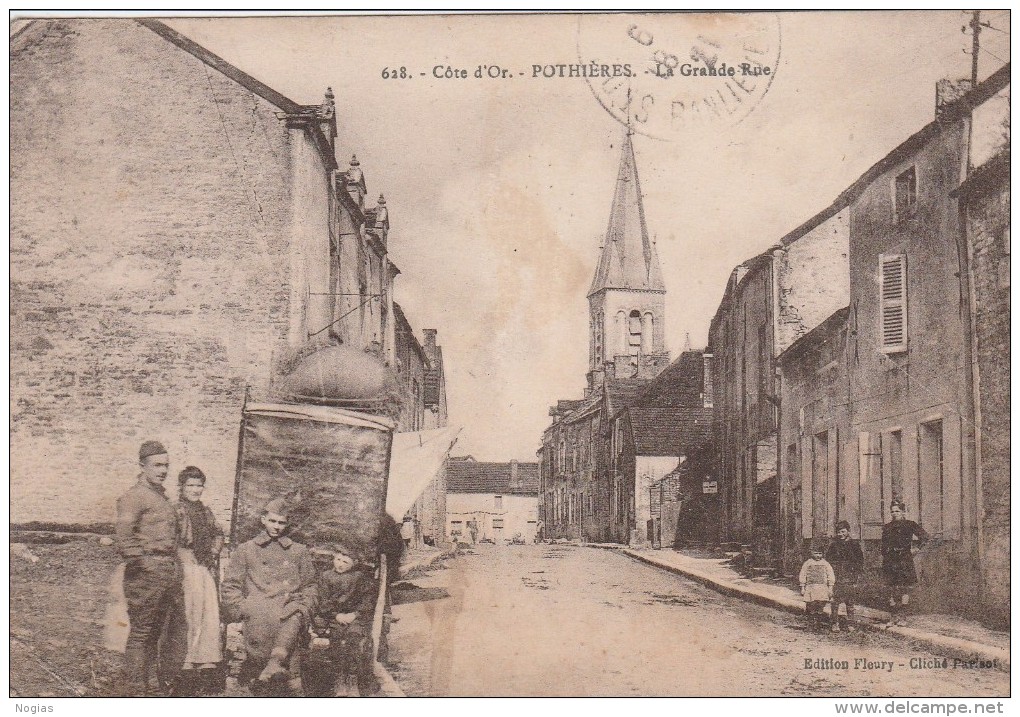 POTHIERES - LA GRANDE RUE - BELLE CARTE ANIMEE - MILITAIRES - L'EGLISE - - Other & Unclassified