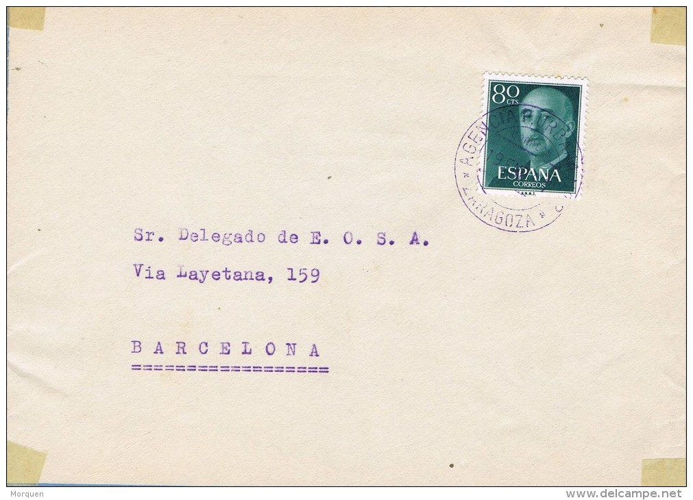 13249. Frontal ZARAGOZA 1957. Fechado Azul Agencia Postal Urbana Num 2 - Cartas & Documentos