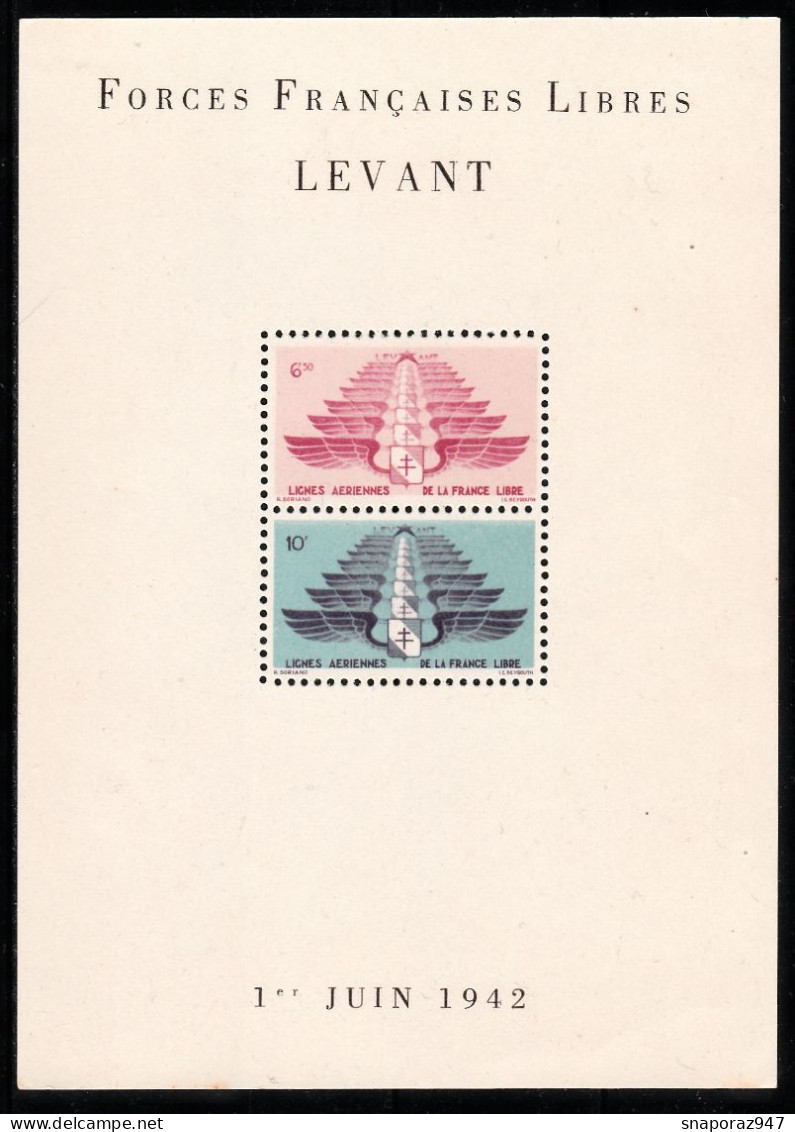 1942 Levante Forces Francaises Libre Block Perforated + Imperf. MNH** B574 - Nuovi