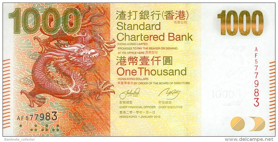 Hong Kong, 1000 Dollar, " STANDARD CHARTERED BANK ", Pick Nr. 301, UNC, 2010 ! - Hongkong