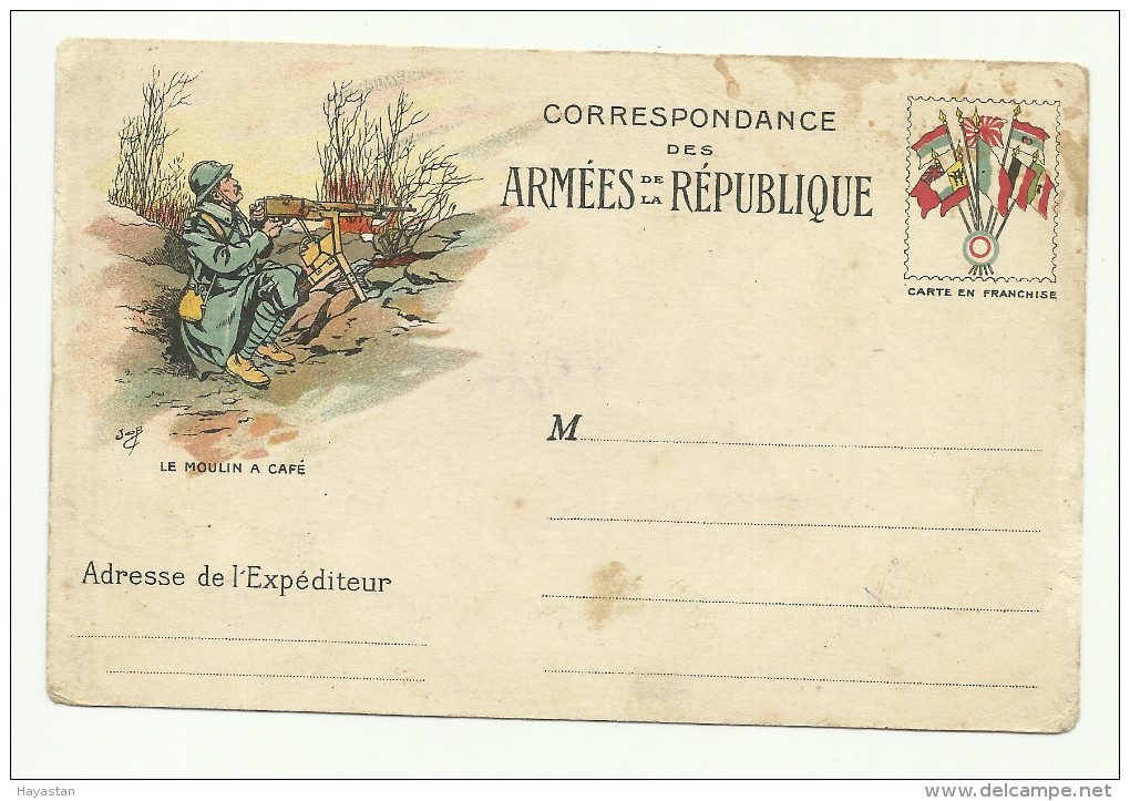 CARTE EN FRANCHISE MILITAIRE - ILLUSTREE PAR JOB - LE MOULIN A CAFE - Guerra 1914-18