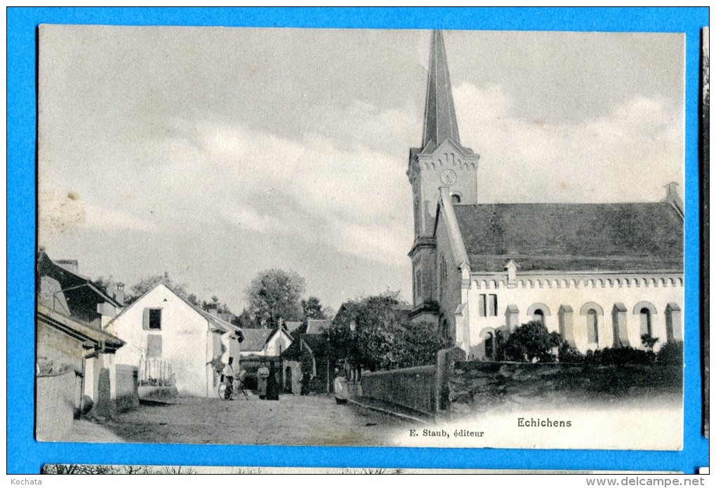 LIP420, Echichens, Animée, Facteur Ou Militaire, église, Circulée  1907 - Échichens