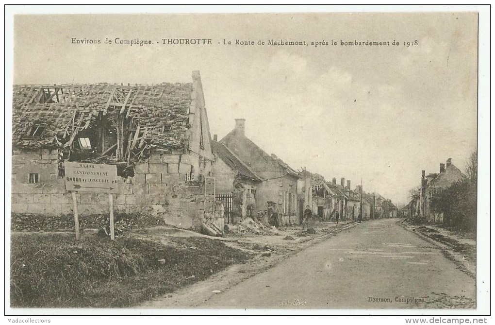 Thourotte  (60.Oise) La Route De Machemont Après Les Combats De 1918 - Thourotte