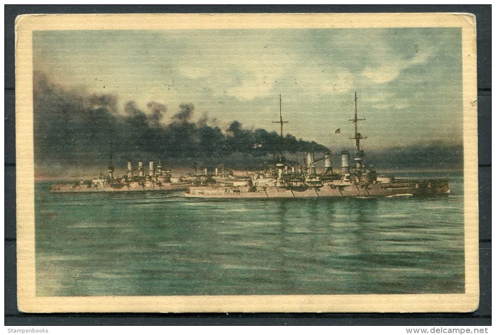 1916 Germany Deutscher Flotten Verien Postcard Chemnitz - Breslau - Warships