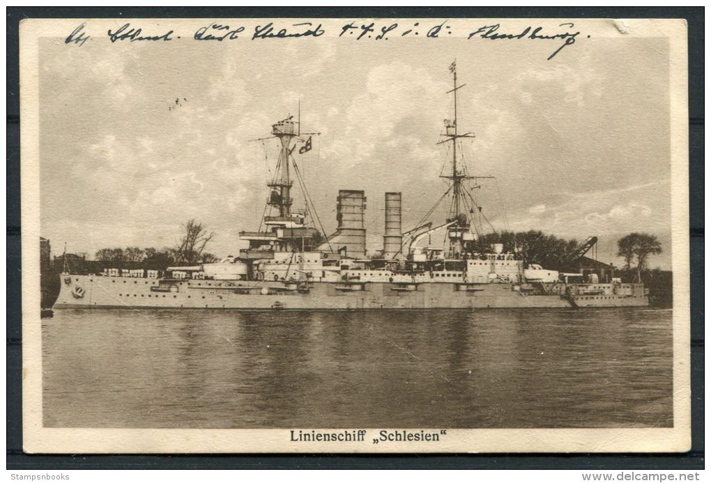 1927 Germany DR Linienschiff Schlesien Warship Postcard Niebull, Schleswig - Kiel - Warships