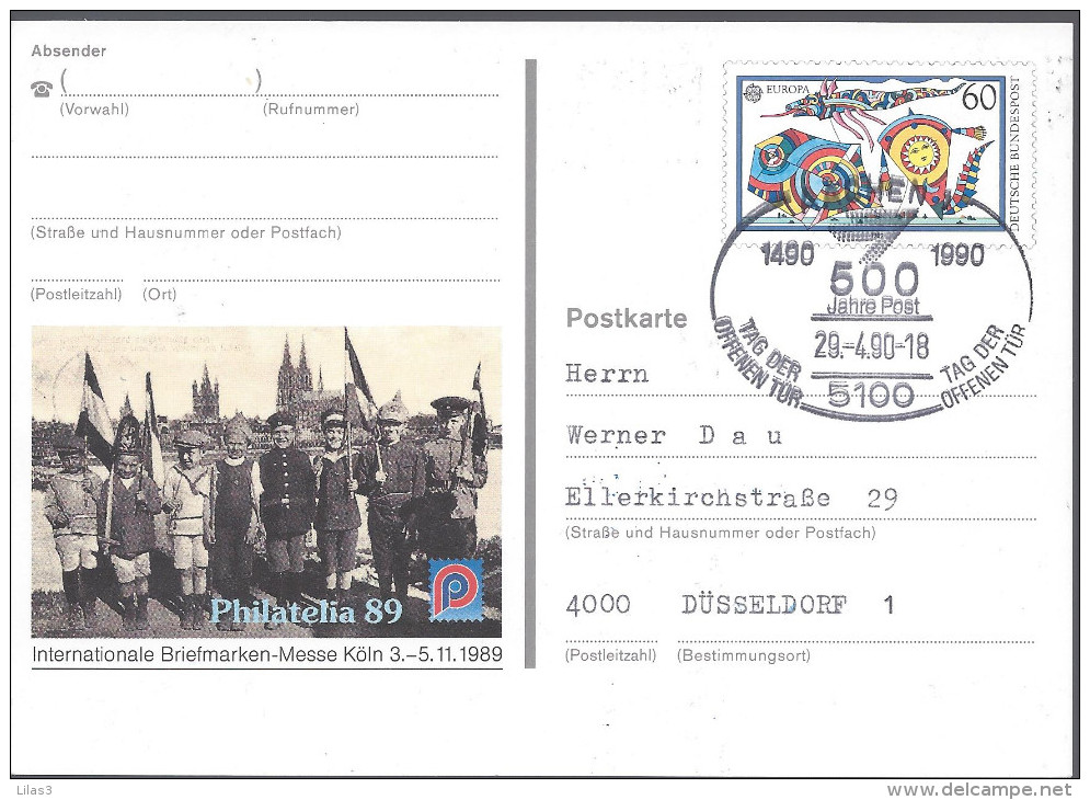 Europa 1989 Philatelia 89 Philatélie Cologne Oblitération 1490 1990 500 Ans De La Poste - Cartes Postales Illustrées - Oblitérées
