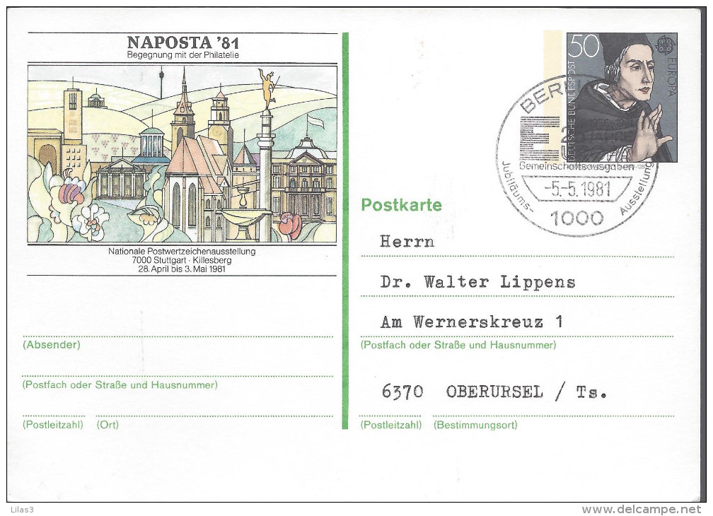 1981 Naposta 81  Exposition Philatélique Stuttgart Cachet Berlin 1981 - Illustrated Postcards - Used