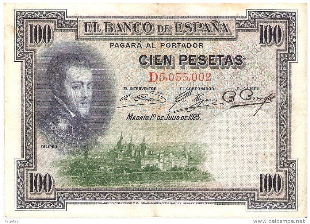 BILLETE DE ESPAÑA DE 100 PTAS DEL AÑO 1925 CON DOBLE FIRMA  (BANKNOTE) RARO - 100 Peseten