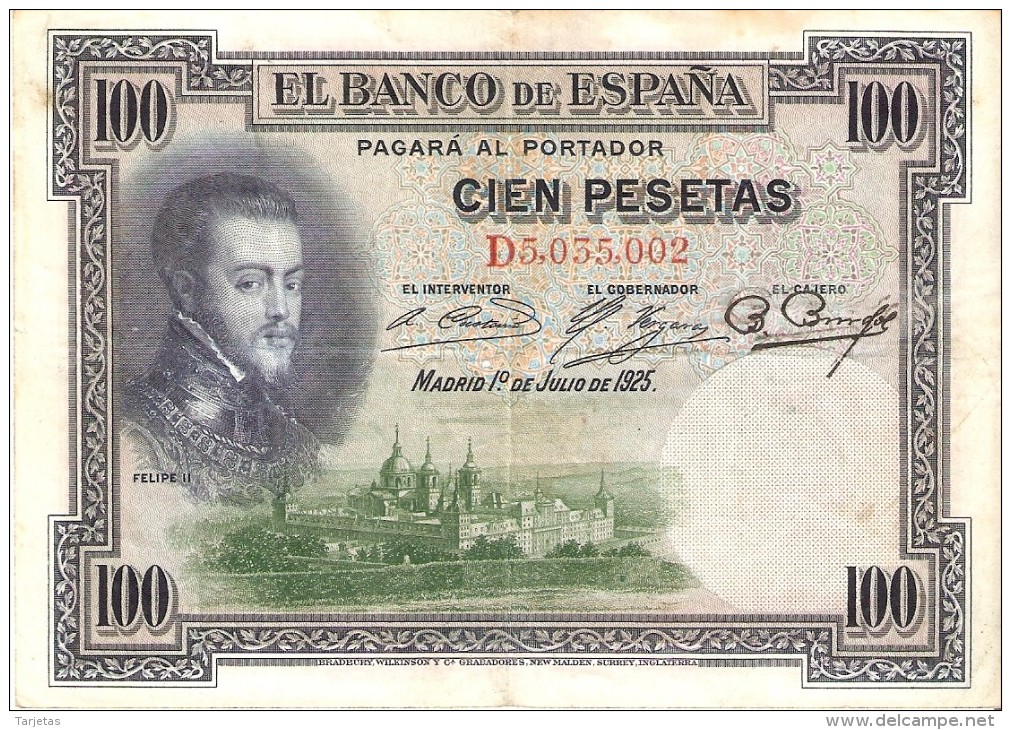 BILLETE DE ESPAÑA DE 100 PTAS DEL AÑO 1925 CON DOBLE FIRMA  (BANKNOTE) RARO - 100 Pesetas