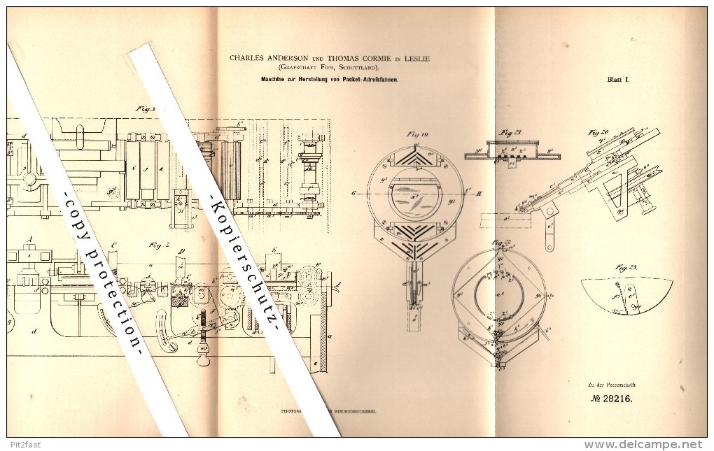 Original Patent -C. Anderson Und T. Cormie In Leslie , Fife ,1883, Production Of Trailers For Address Packets , Scotland - Fife