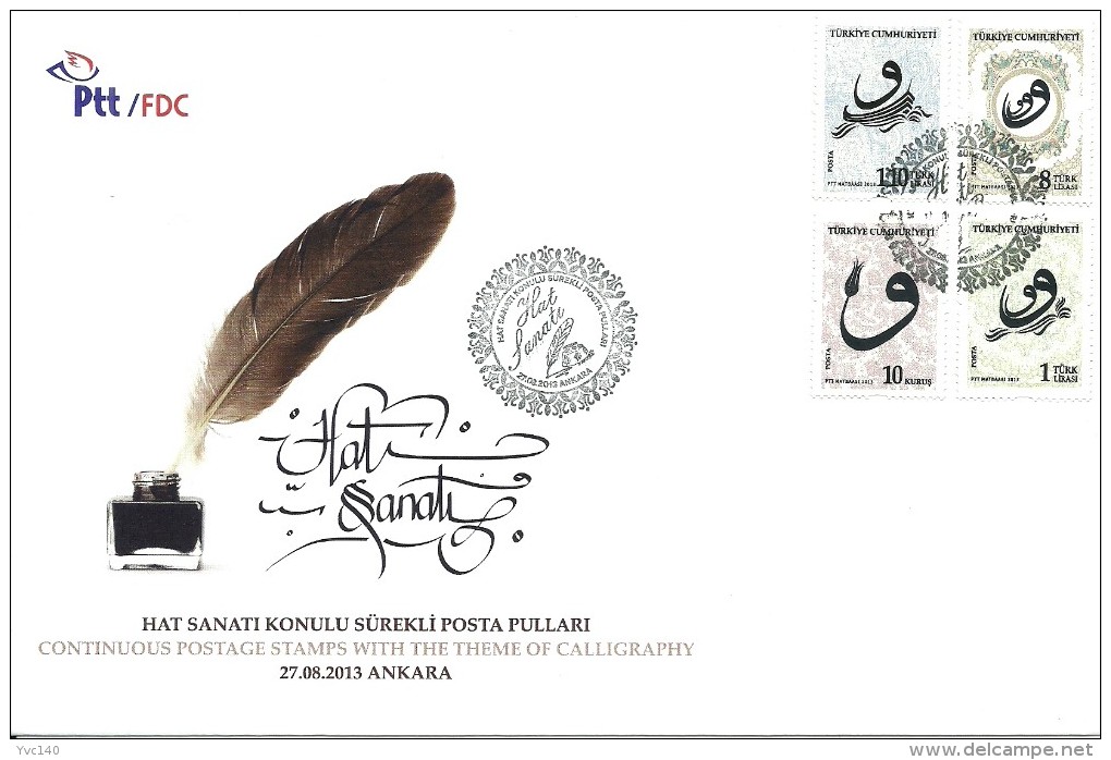 Turkey; FDC 2013 Regular Stamps With The Theme Of Calligraphy - FDC