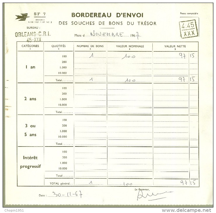 COURS D´INSTRUCTION  -  BONS DU TRESOR - 5 DOCUMENTS - Cours D'Instruction