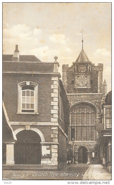 St Mary's Church - Rye - Shewing Clock - Published By J. Harvey - Rye