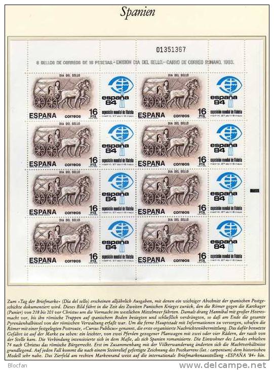 Tag Der Briefmarke 1983 Spanien 2604 KB ** 8€ Römischer Post-Wagen Carpentum Hb History Bloc Philatelic Sheet Bf Espana - Fogli Completi