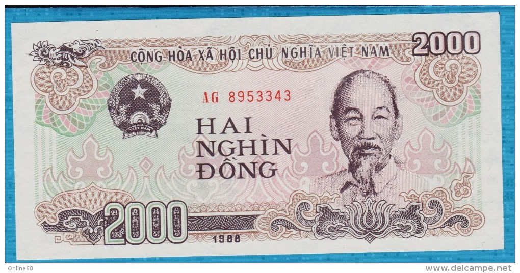 VIETNAM 2000 DONG 1988 SERIE AG  P# 107a   Ho Chi Minh UNC - Vietnam