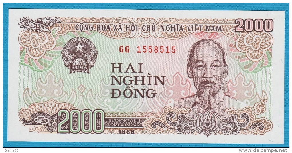 VIETNAM 2000 DONG 1988 SERIE GG  P# 107a   Ho Chi Minh UNC - Vietnam