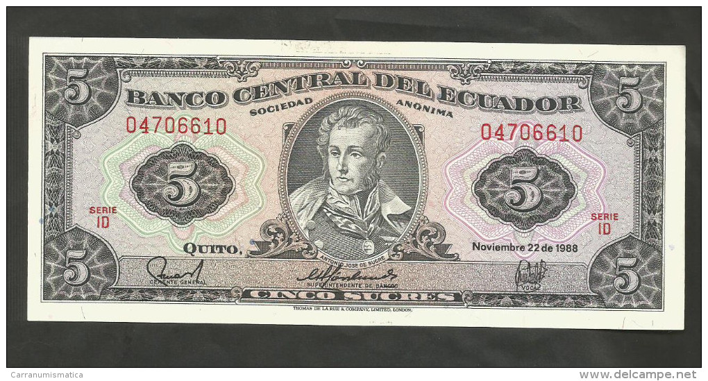 ECUADOR - BANCO CENTRAL Del ECUADOR - 5 SUCRES (1988) - Equateur