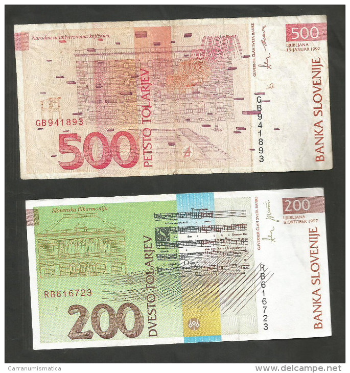 SLOVENIA - BANKA SLOVENIJE - 10 / 20 / 50 / 100 / 200 / 500 / 1000 TOLARJEV (1992) - LOT Of 7 DIFFERENT BANKNOTES - Slovenia
