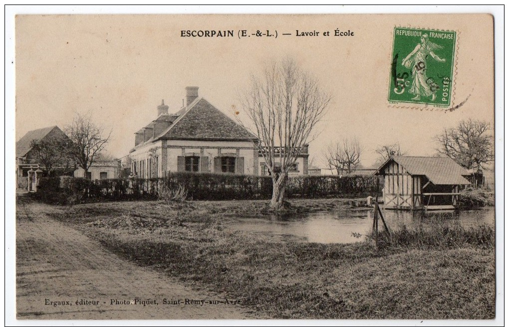 S1251 @ 28 @ ESCORPAIN @ BELLE CPA : LAVOIR ET ECOLE @ A VOIR !!! - Other & Unclassified