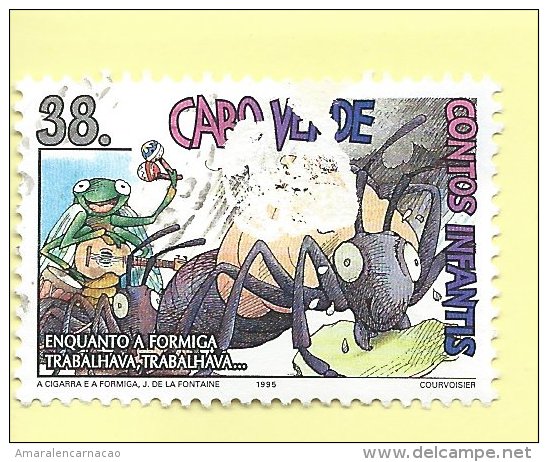 TIMBRES - STAMPS - CAPE VERDE / CAP VERT - ANIMALS & FAUNE - INSECTS - LA CIGALE ET LA FOURMI - TIMBRE OBLITERÉ - Cap Vert