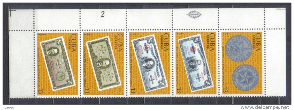 Cuba Mi 2080-2084 Coins And Banknotes Strip Of 5 1975 MNH - Unused Stamps