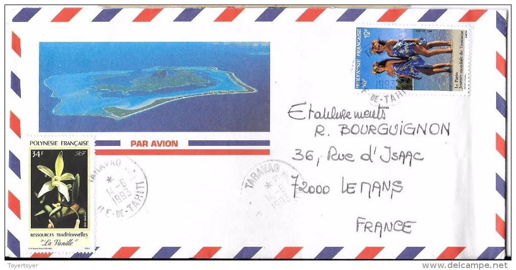 LE8- Lettre De Tahiti à Destination De La France , De 1993 - Tahití