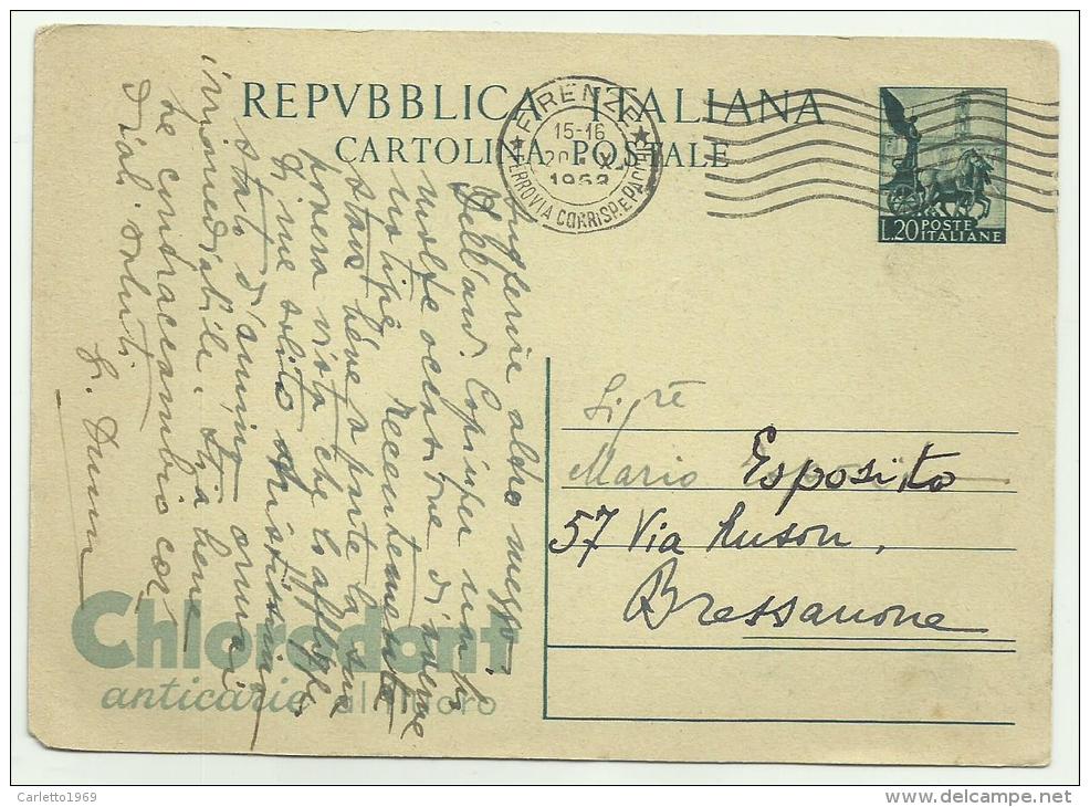 CARTOLINA POSTALE PUBBL.TA' CHLORODONT L.20 ANNO 1952 - Storia