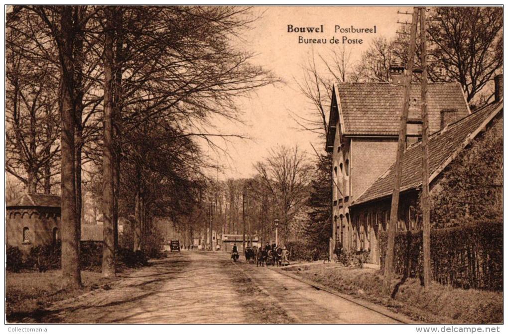 Znno 1925  - 2 Oude Postkaartjen Van 1925 Bouwel Postbureel  Kerk - Editeur DE BLENDE, ONZEA - Mortsel Postkantoor - Grobbendonk