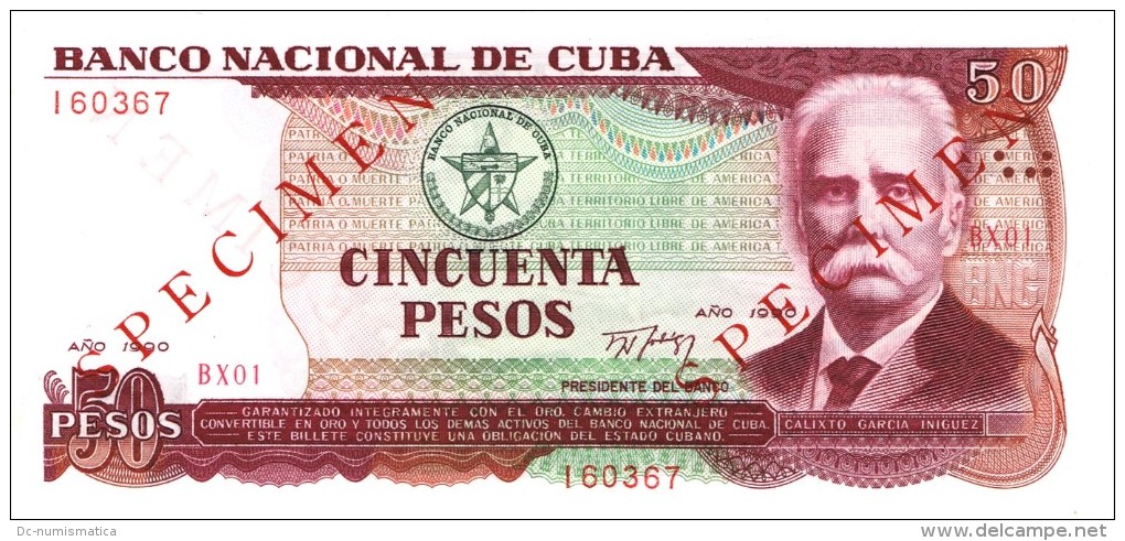 50 PESOS - " 1990 " SPECIMEN - SCARCE UNCIRCULATED ! - Cuba