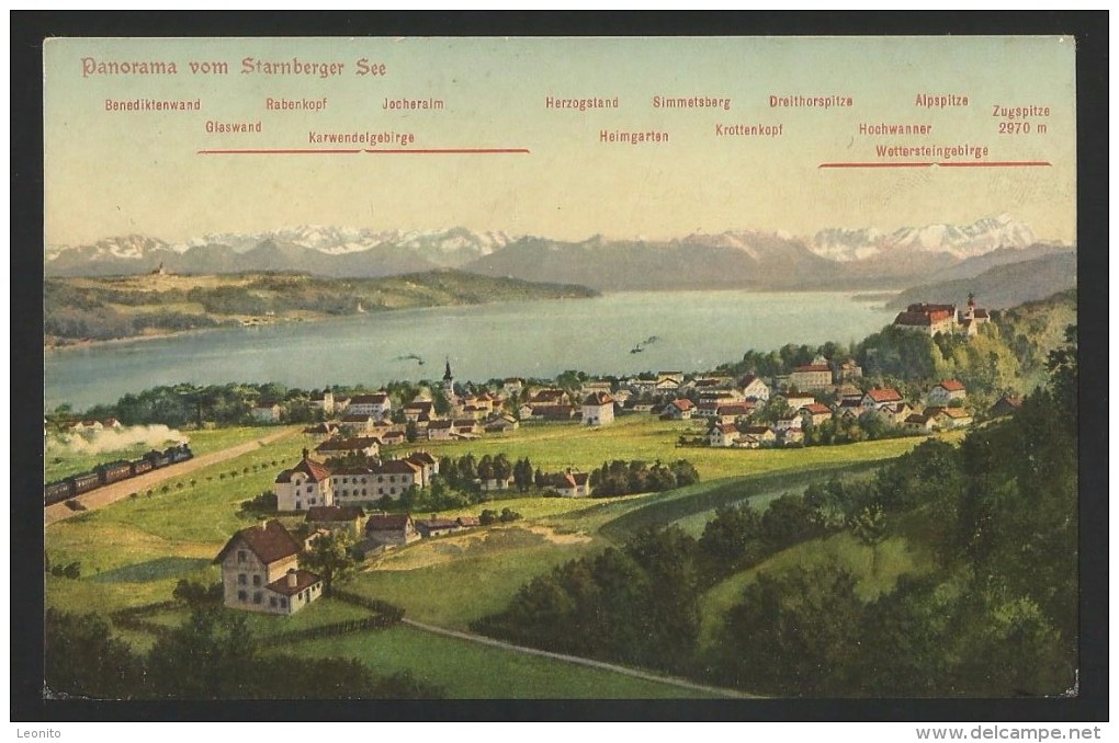 STARNBERG Bayern Panorama Vom Starnberger See Mit Dampf-Eisenbahn 1910 - Starnberg
