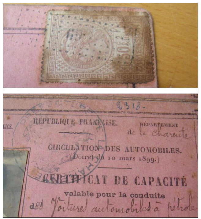 Permis De Conduire 1915 Certificat De Capacité Conduite Voiture Moteur à Petrole - Auto's