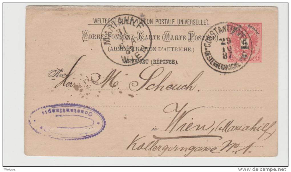 A-L016/- ÖSTERREICH -  P 60 II Retourpart Constantinople - Wien 1887 (Ganzsache) - Briefe U. Dokumente