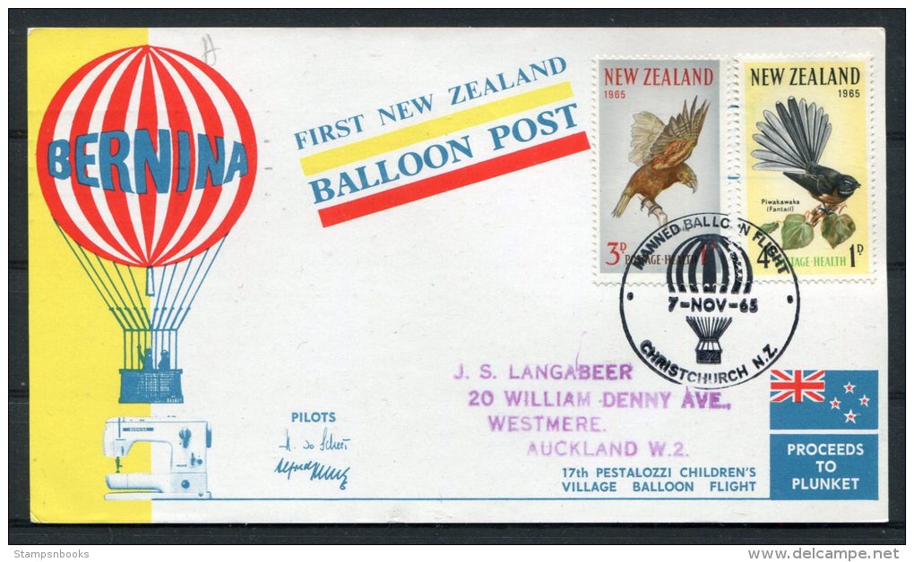 1968 NZ Christchurch First New Zealand Balloon Post Bernina Charity Postcard - Airmail