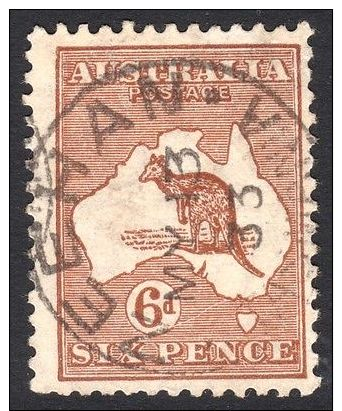 1929 Roo Kangaroo Australia 6d Brown SMW ZEEHAN TASMANIA 1933 CDS - Used Stamps