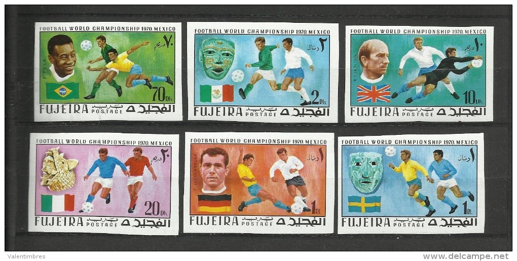 Foot Ball Soccer** MNH Fujeira Non Dentelé Coupe  Monde Mexico 1970 Pelé Charlton Beckenbauer Drapeaux - Autres & Non Classés